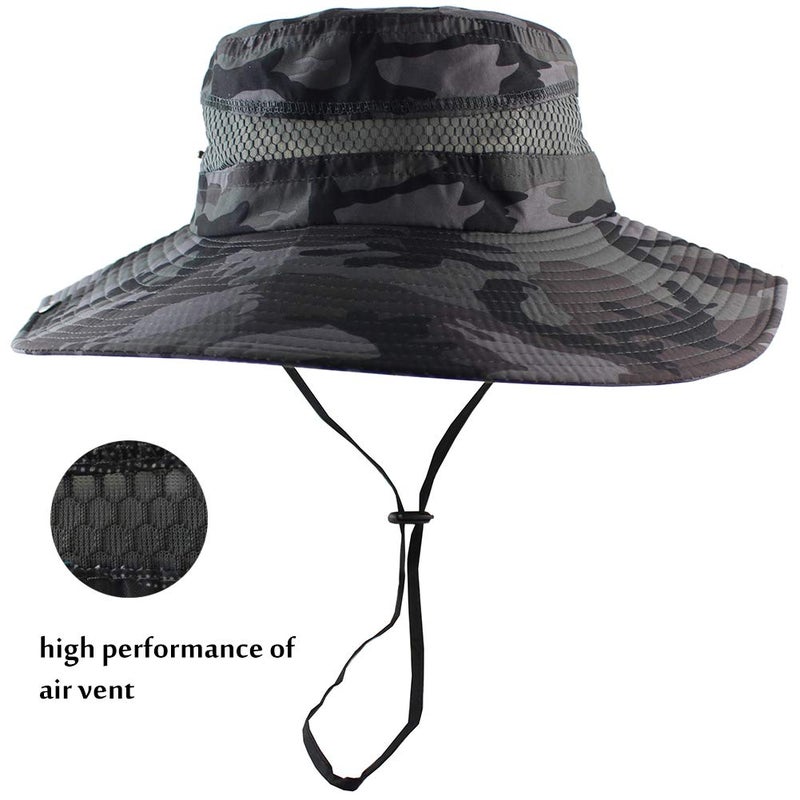 CAMOLAND Summer Fishing Sun Boonie Hat Camouflage Outdoor UV Protection Large Brim Bucket Safari Cap Breathable Mesh - Image 2
